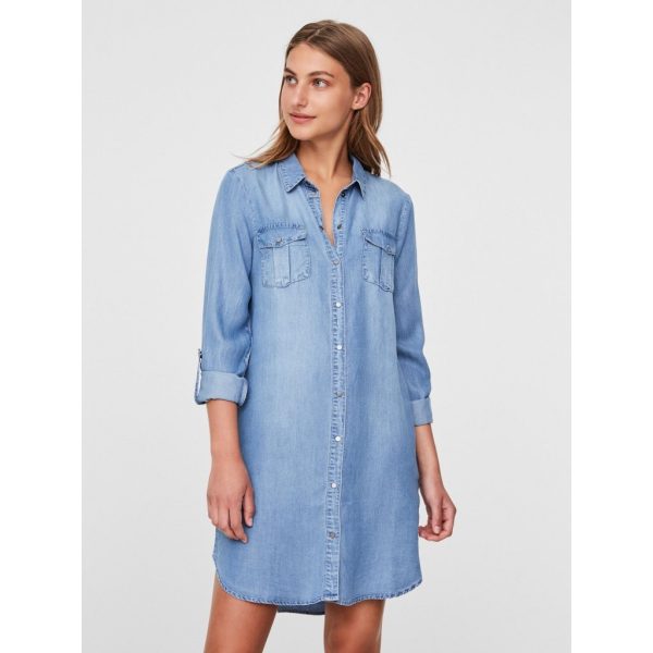 Vero Moda dame skjorte kjole VMSILLA - Light Blue Denim