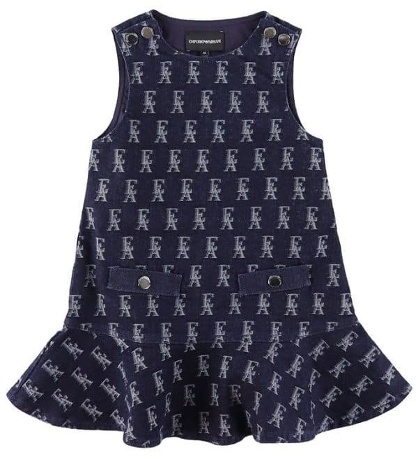 Emporio Armani Kjole - Denim - Fantasia Blue/Hvid m. Logoer - 7 år (122) - Emporio Armani Kjole