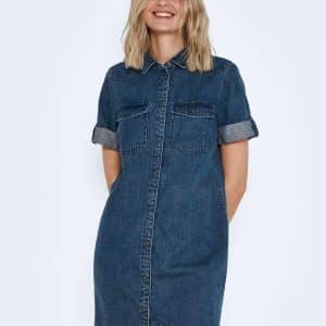 Noisy May Signe Short Sleeve Denim Dress - Blå - Størrelse 36 - Jeans