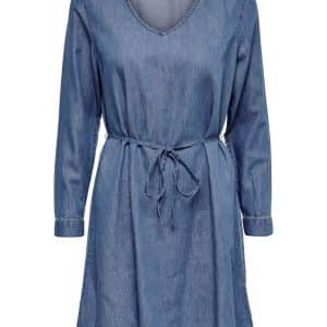 Only Bea Long Sleeve V Neck Denim Tunic Dress - Blå - Størrelse 34 - Bomuld