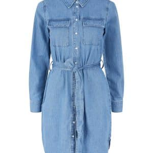 Pieces Long Sleeve Midi Denim Dress - Blå - Størrelse 36 - Jeans