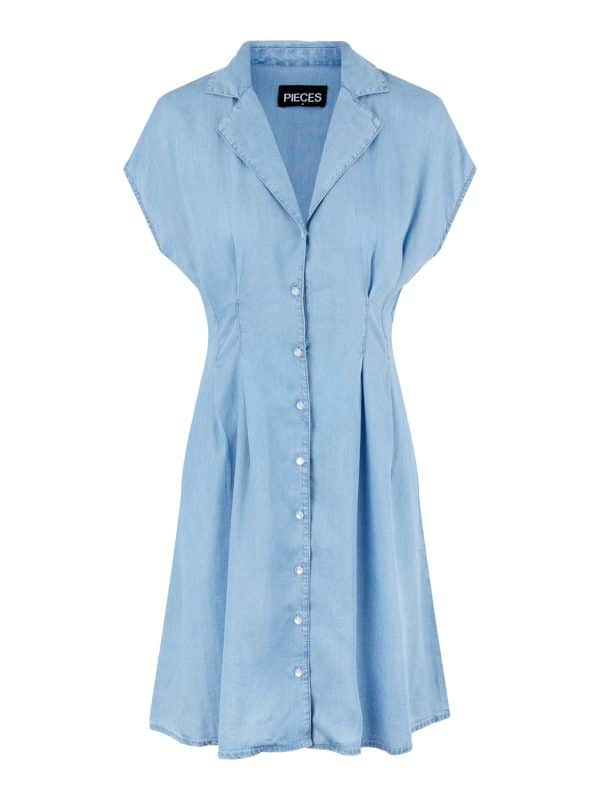 Pieces Short Sleeve Denim Shirt Dress - Blå - Størrelse 36 - Jeans
