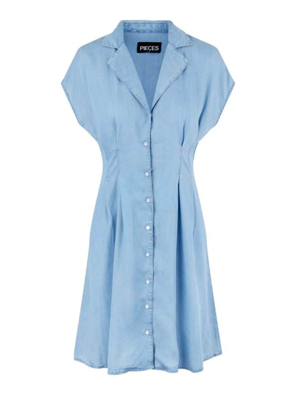 Pieces Short Sleeve Denim Shirt Dress - Blå - Størrelse 38 - Jeans