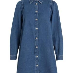 Vila Long Sleeve Denim Shirt Dress - Blå - Størrelse 38 - Bomuld