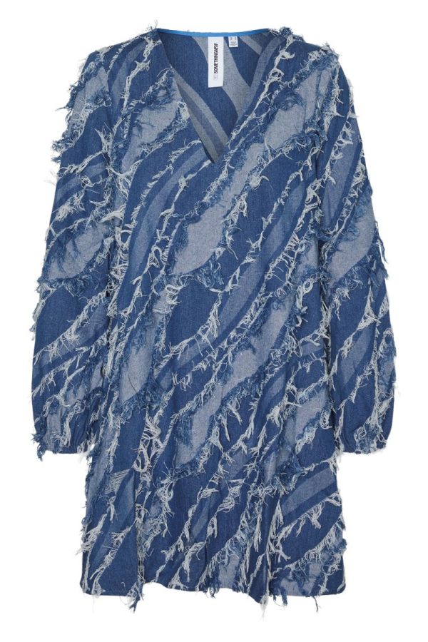 Something New - Kjole - SN Sally LS Reverse Denim Dress - Medium Blue Denim
