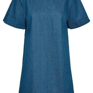 Pieces - Kjole - PC Dove SS O-Neck Bow Short Dress - Medium Blue Denim
