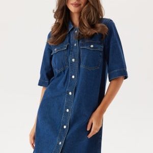 ONLY Onlbelle S/S BUTTON DRESS DNM Dark Blue Denim M