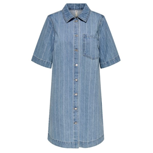 ONLY dame kjole ONLASTA - Light Blue Denim STRIPE