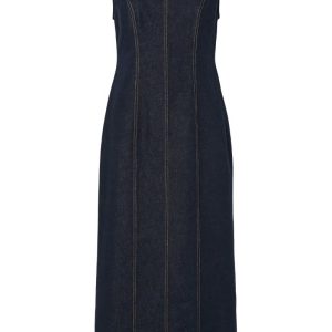 Pieces - Kjole - Franna SL Long Denim Dress - Dark Blue Denim