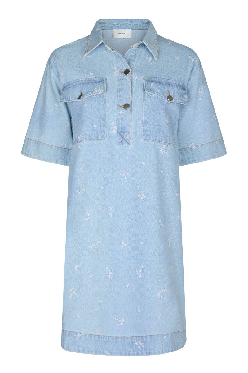 Neo Noir - Kjole - Saras Denim Emb Dress - Light Blue