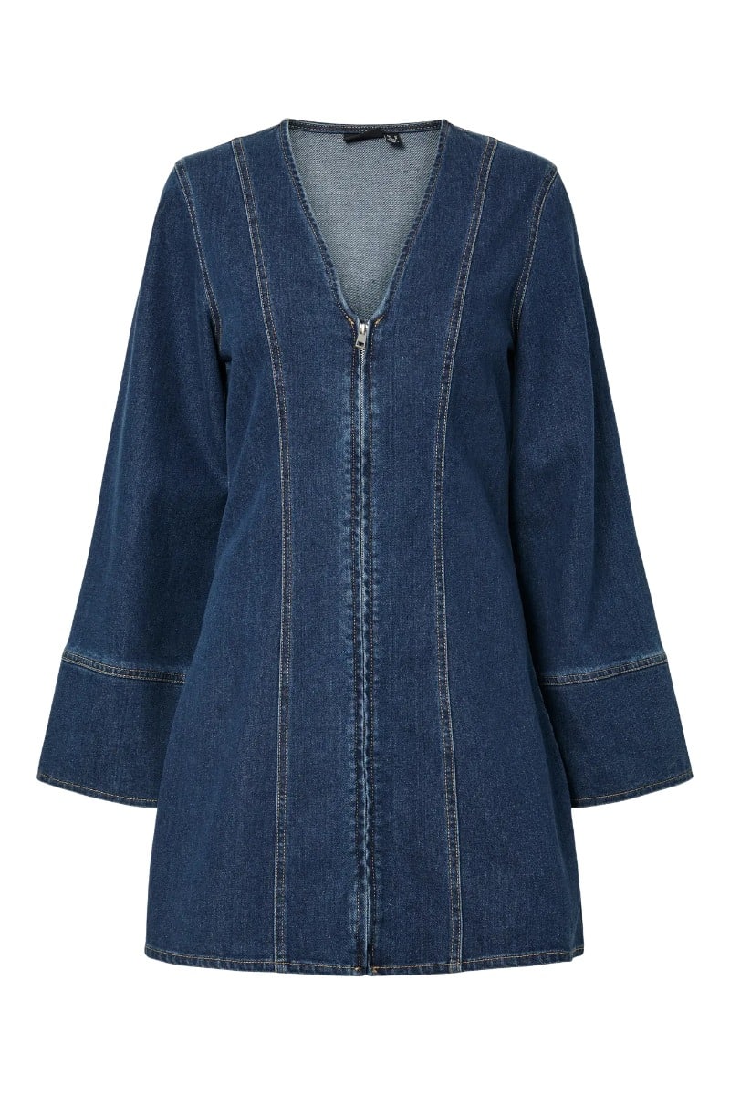Pieces - Kjole - Flora LS Denim Dress - Dark Blue Denim (Levering midt december)