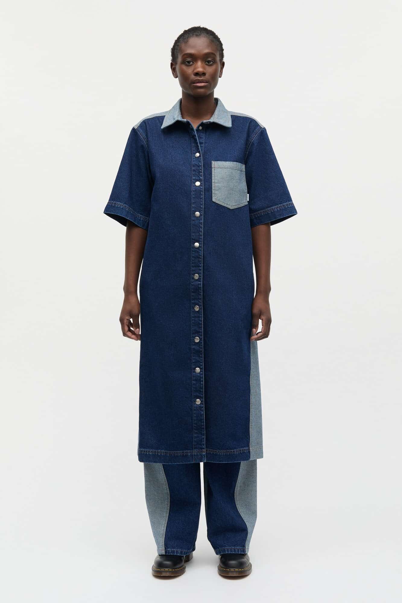 Luke Viola Block denimkjole - Mid Blue Denim